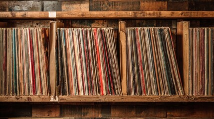 A warm space shows shelves full of vinyl records inviting visitors to explore music history.