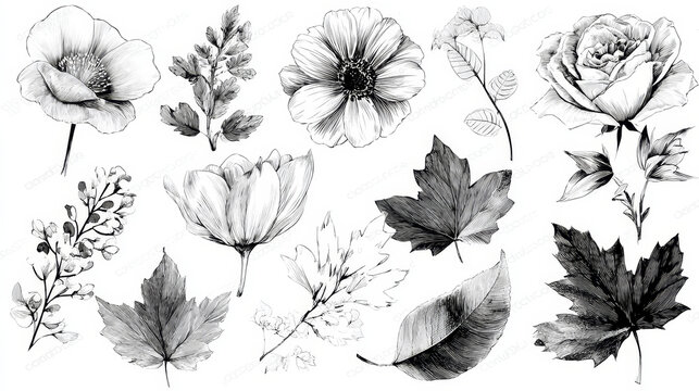 Fototapeta “Floral and leaf decorative elements, vector stock image.”