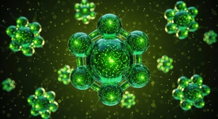 Abstract Green Nanoparticle Structure: Molecular Biology, Chemical Compound, or Advanced Technology Concept