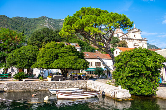  view on Prčanj town on bay of Kotor in Montenegro