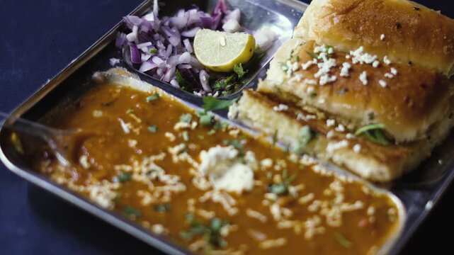 Delicious Pav Bhaji Served in Traditional Indian Thaali