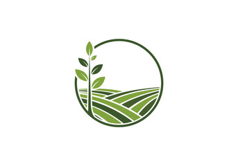 Green Agricultural Landscape Logo PNG , Green Farm Field and Sprout Logo for  Nature Brands Transparent Background 