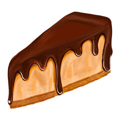 Chocolate topped cheesecake slice on a plate
