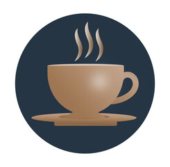 Brown Cup & Saucer Badge — Circular Coffee Emblem Icon