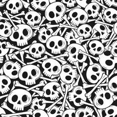Monochrome Hand drawn Skull and Crossbones Spooky Halloween Seamless Repeat Pattern
