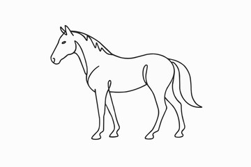 Line art of a horse standing in profile view  