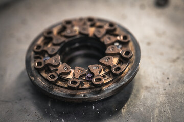 Close up of turbocharger vanes, variable geometry turbo