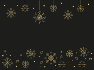 Black background with New Year's garlands made of snowflakesBlack background with New Year's garlands made of snowflakes
