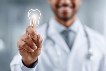 dentist holding tooth icon, digital dental care