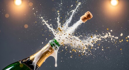 Celebratory Burst High-Speed Champagne Explosion Capture with Dramatic Splash
