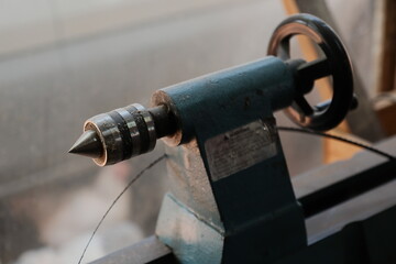 Close-Up of Metal Lathe Tailstock in Workshop