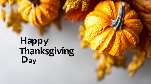 A business style Thanksgiving e-card with a warm gradient light yellow white background, featuring pumpkin and maple leaf elements composed of technological photoelectric particles
