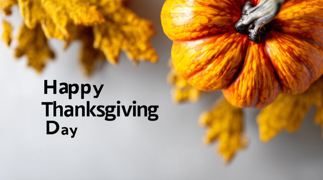 A business style Thanksgiving e-card with a warm gradient light yellow white background, featuring pumpkin and maple leaf elements composed of technological photoelectric particles