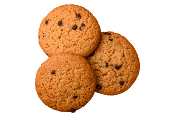Food, oatmeal chocolate raisin cookies, dessert or breakfast pastry. Oatmeal chocolate cookies
