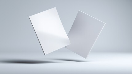 A Dynamic Interaction of Two Blank Sheets Floating Against a Soft Gradient Background, Symbolizing Creativity and Potential