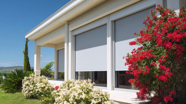 Stunning photo of outside roller blinds for contemporary windows. Outside shutters on the home's windows.
