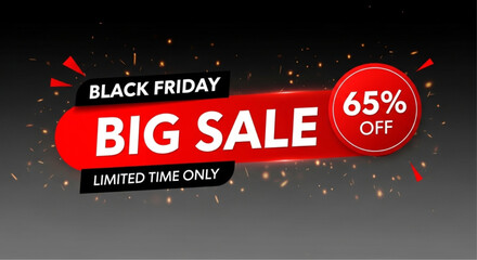 A striking promotional banner announces a 'Black Friday Big Sale' event with a generous 65% discount, designed to capture attention and encourage purchases.  vector illustration