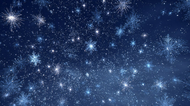Christmas night sky full of shimmering snowflakes  - Powered by Adobe