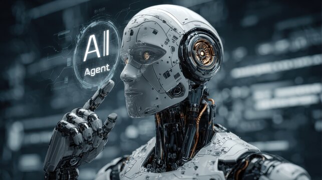 Stunning photo of "AI Agent" on a futuristic background symbolizing future agentic autonomy and automation using a chatbot assistant for copilot support through AGI.