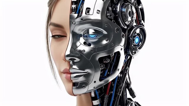 Human and robot face split conceptual illustration