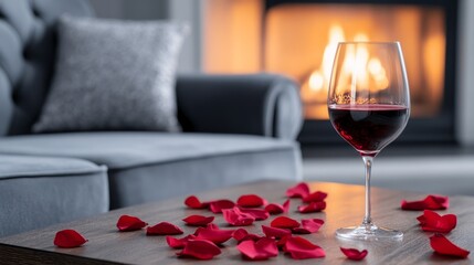 Naklejka premium Romantic and elegant Valentine's Day evening by the fireplace