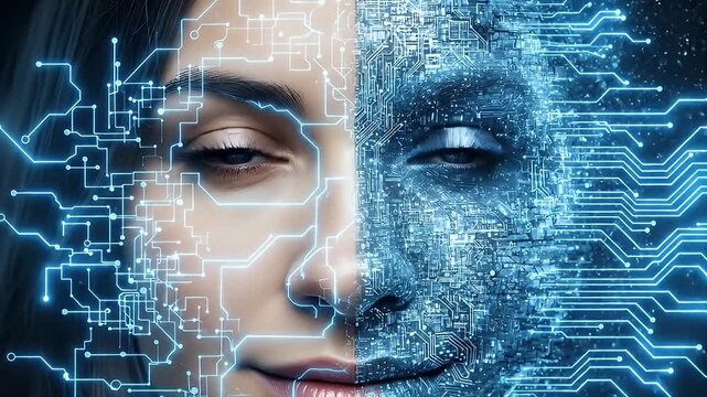Womans face split digital concept technology artificial intelligence