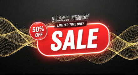 Captivating visual announcing a Black Friday sale. Showcasing a vibrant red sale badge against a dynamic dark background, this eye-catching design guarantees to attract customers. vector illustration