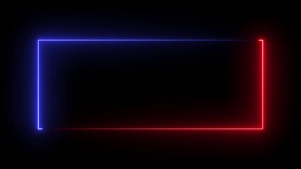 Animation of glowing neon rectangles abstract background. abstract glowing blue, red neon rectangle border frame. 4k animated on black background . empty space border presentation design background,  - Powered by Adobe