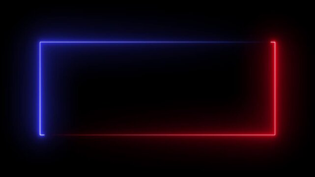 Animation of glowing neon rectangles abstract background. abstract glowing blue, red neon rectangle border frame. 4k animated on black background . empty space border presentation design background, 