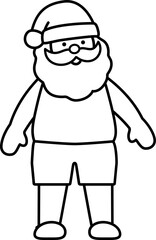 Beach Santa Claus outline vector illustration  isolated.
Summer Santa line art Christmas design.
Tropical Christmas Santa Claus drawing.