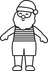 Beach Santa Claus outline vector illustration  isolated.
Summer Santa line art Christmas design.
Tropical Christmas Santa Claus drawing.
