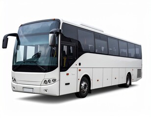 Modern White City Transit Bus or Coach Bus with Red Stripe, Isolated on a Clean White Background