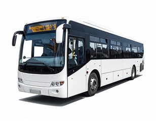 Modern White City Transit Bus or Coach Bus with Red Stripe, Isolated on a Clean White Background