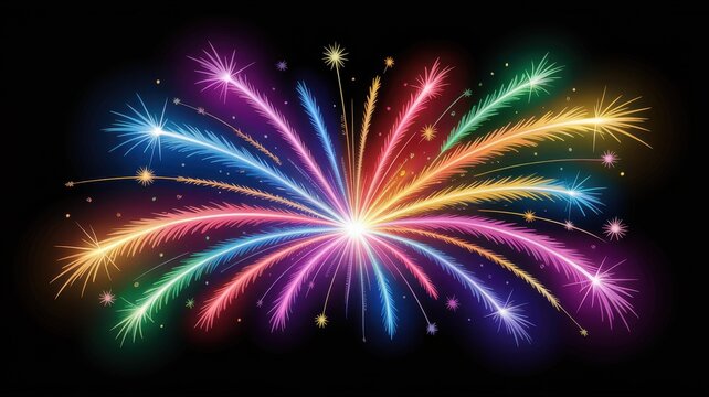 Colorful abstract exploding fireworks on black background