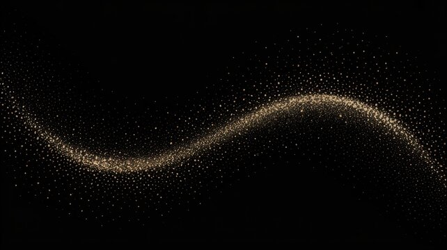Golden glitter particles flowing on black background