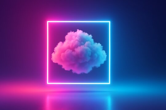 Vibrant neon cloud in a glowing square frame