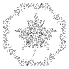 Maple leaf doodle coloring page illustration for, web, for print, for adult