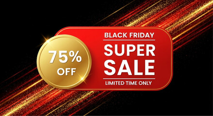 A vibrant promotional image that captures the excitement of Black Friday super sale, presented with an eye-catching design, golden accents, and dynamic visuals. vector illustration
