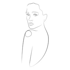 Face of a young woman one line drawing on white isolated background