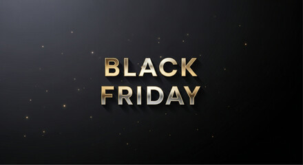 Elegant golden letters spell out Black Friday, shining against a dark, dynamic background scattered with shimmering particles. vector illustration