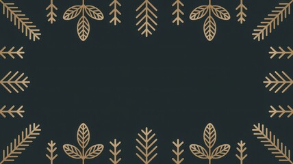 Gold leaf and pine branch pattern on dark green background