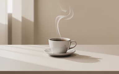 White coffee cup with steam on saucer white cup hot drink
