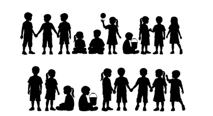 Silhouette of children playing group of children playing together vector illustration of children silhouettes playing and having fun