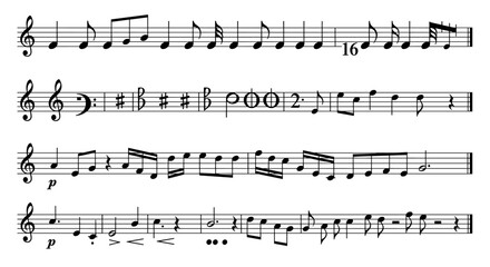 Musical notation sheet with notes, rests, and symbols, a visual representation of music, conveying rhythm, melody, and harmony for musicians and enthusiasts