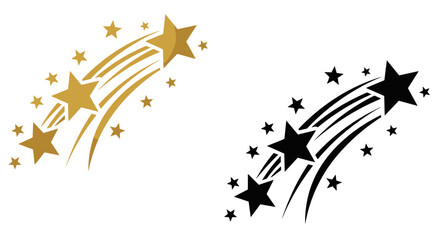 Illustration of golden and black shooting stars, a celestial symbol of success, achievement, and dreams, perfect for adding a touch of magic