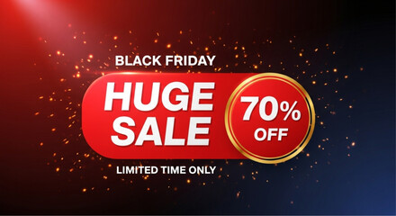 A vibrant, eye-catching design advertising a Black Friday event, promoting a 'Huge Sale' with a significant discount. Perfect for attracting customer attention. vector illustration