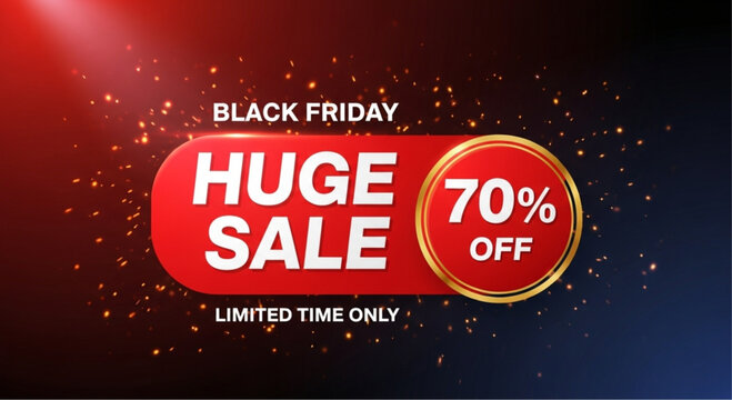 A vibrant, eye-catching design advertising a Black Friday event, promoting a 'Huge Sale' with a significant discount. Perfect for attracting customer attention. vector illustration