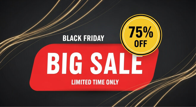 A vibrant graphic for the ultimate shopping event. Bold typography announces the Big Sale, complemented by the enticing 75% OFF offer, all against a dynamic dark backdrop. vector illustration