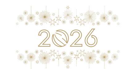 Welcome the year 2026 with a touch of elegance, showcasing delicate golden lines and radiant starbursts, , ideal for sophisticated designs and invitations