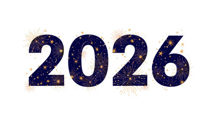 Embrace the year 2026 with a burst of color and stars, featuring a dark blue and gold design, , perfect for vibrant and celebratory themes